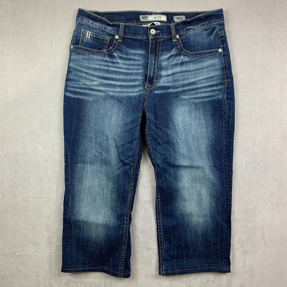 BKE Denim Buckle Mens Pants 36x25 Blue Jeans Seth Straight Leg Baggy Relaxed Fit